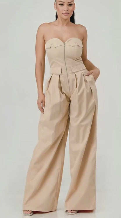 Beige Strapless Wide-Leg Jumpsuit: https:www.belleallurecollection.com