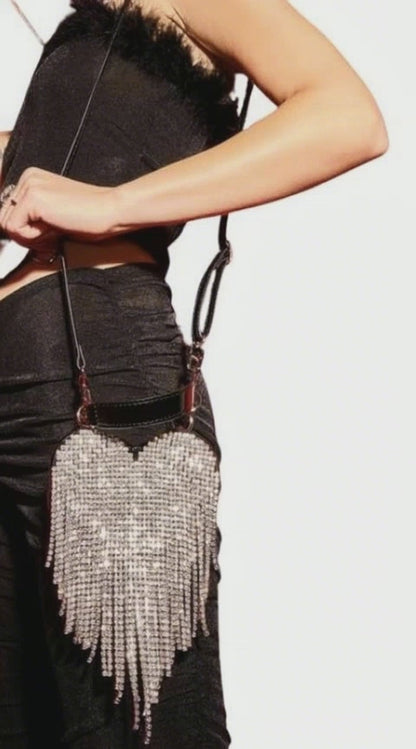 Dolls Kill Rhinestone Heart Mini Bag – Black | Pre-Owned